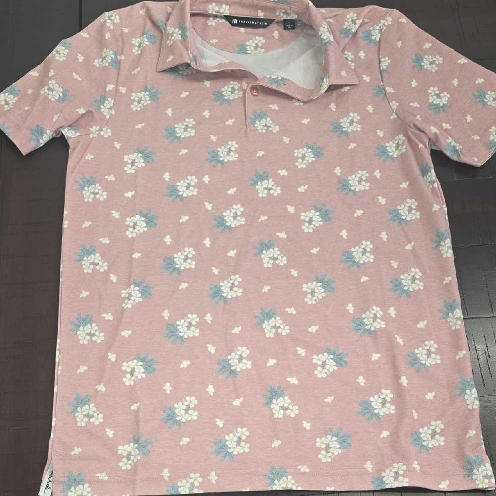 Travis Mathew Light Pink Polo with Floral Design